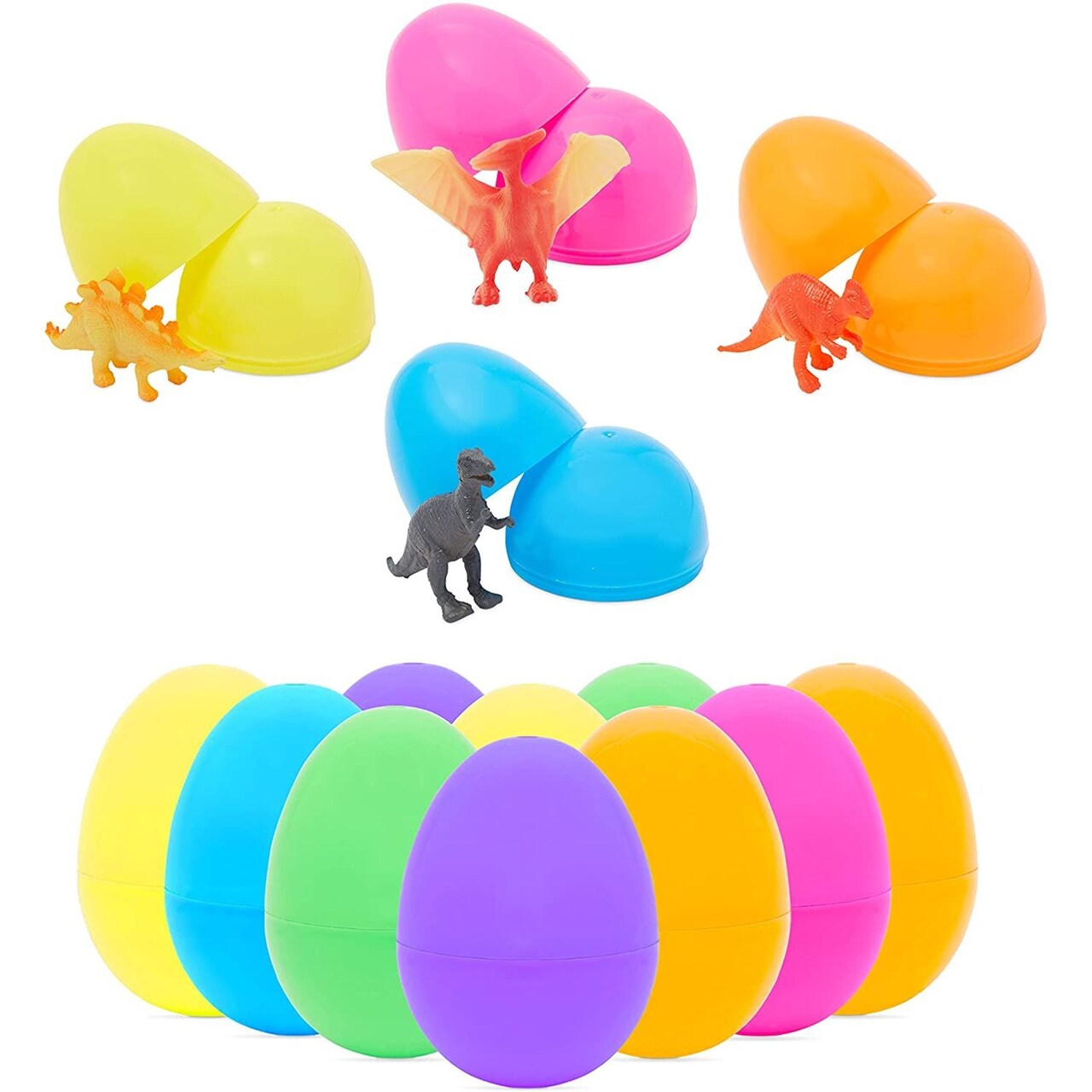Prefilled Easter Eggs for Kids with Mini Dinosaur Toys (2.5 in, 6 Colors, 24 Pack)